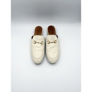 Gucci White Leather Princetown Loafers Gold Horse-bit Accent Size EU 40